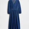 Robe midi en denim à empiècement à la taille