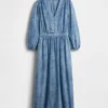 Robe midi en denim à empiècement à la taille