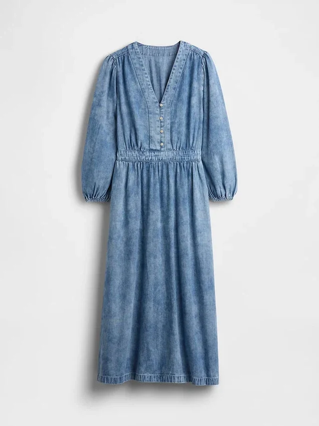 Robe midi en denim à empiècement à la taille