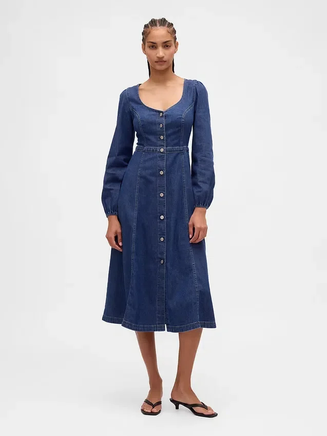 Robe midi en denim à encolure en cœur