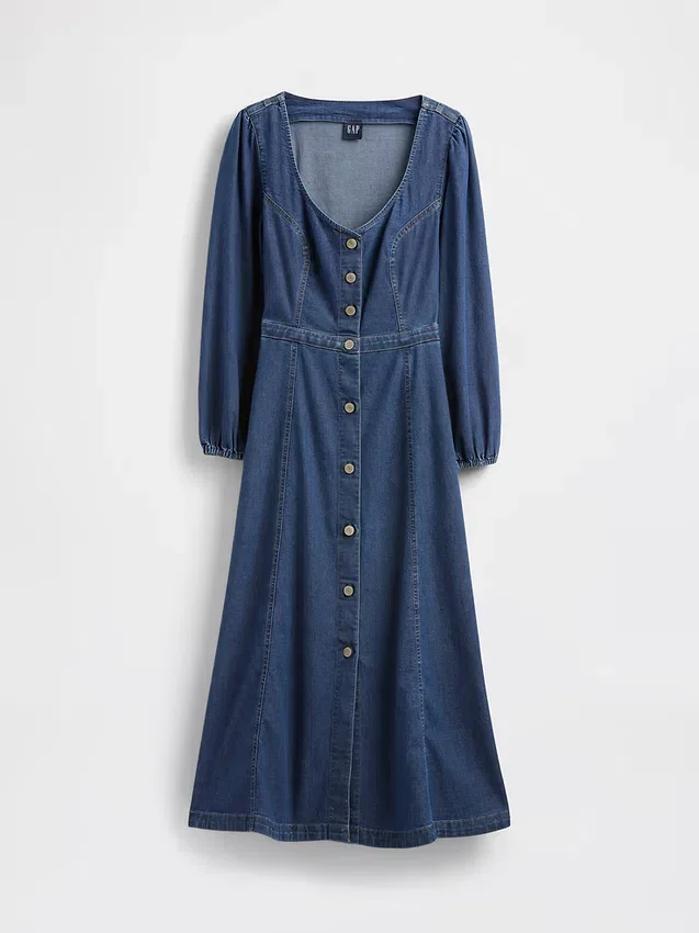 Robe midi en denim à encolure en cœur