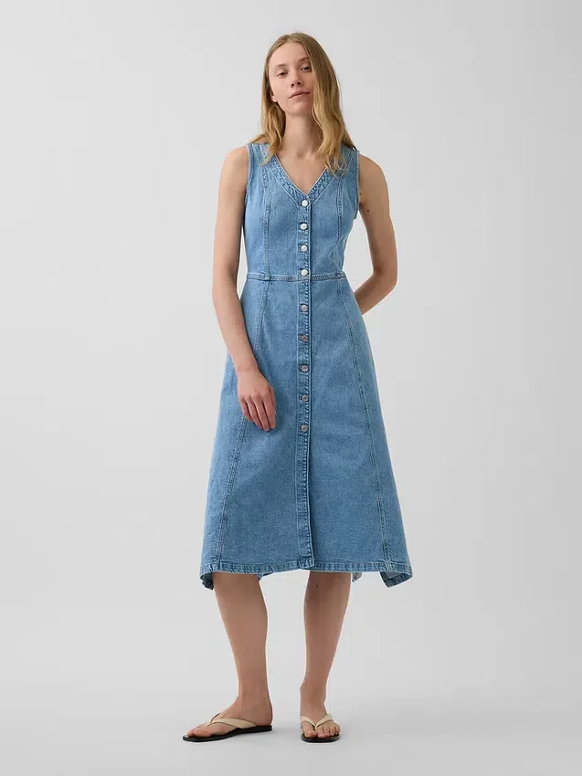 Robe midi en denim à ourlet en pointe