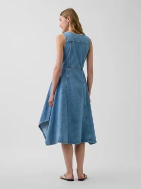 Robe midi en denim à ourlet en pointe