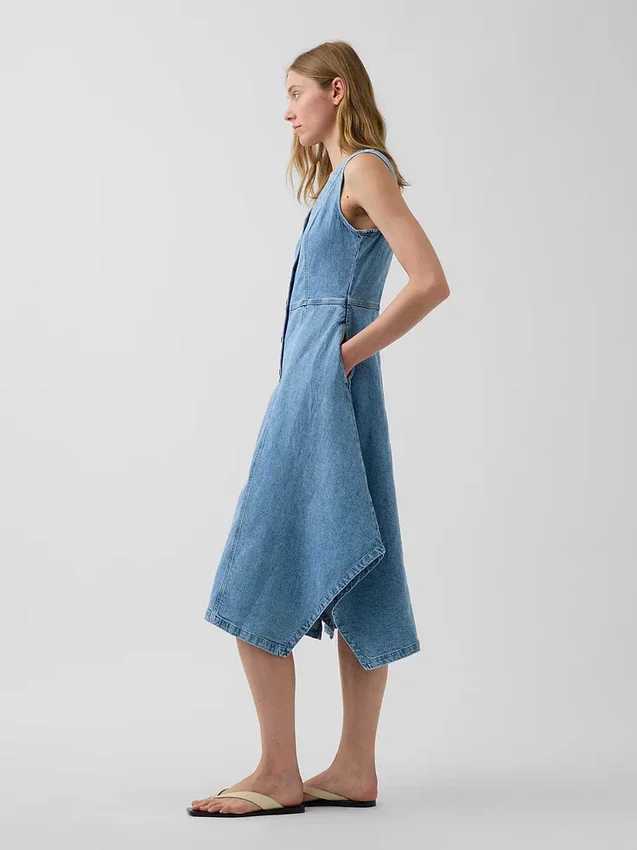 Robe midi en denim à ourlet en pointe
