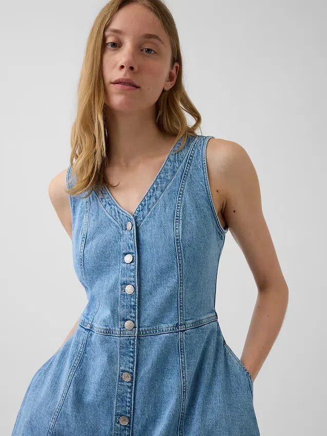 Robe midi en denim à ourlet en pointe