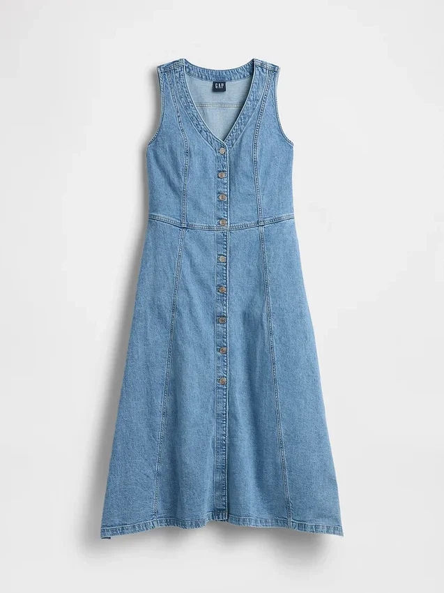 Robe midi en denim à ourlet en pointe