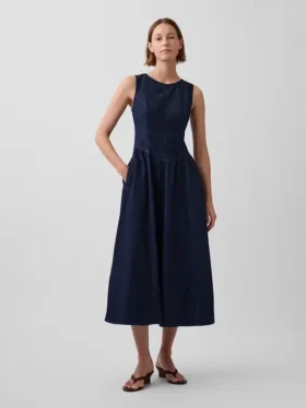 Robe midi en denim à taille basse