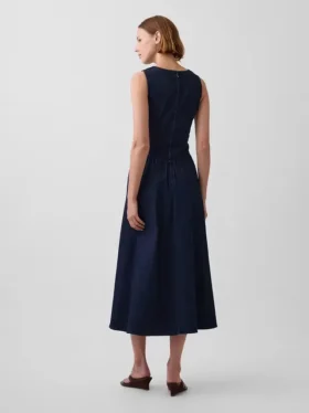 Robe midi en denim à taille basse