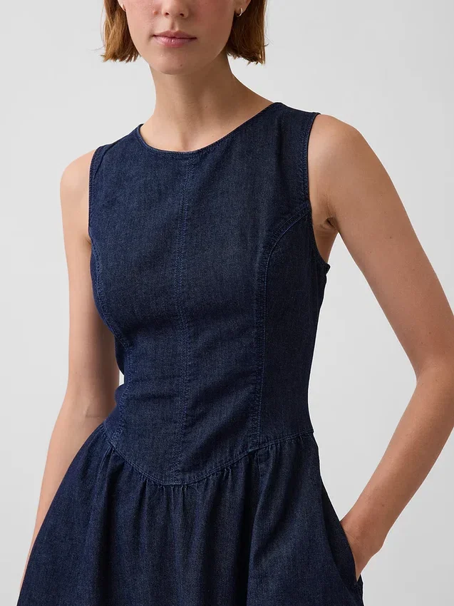Robe midi en denim à taille basse