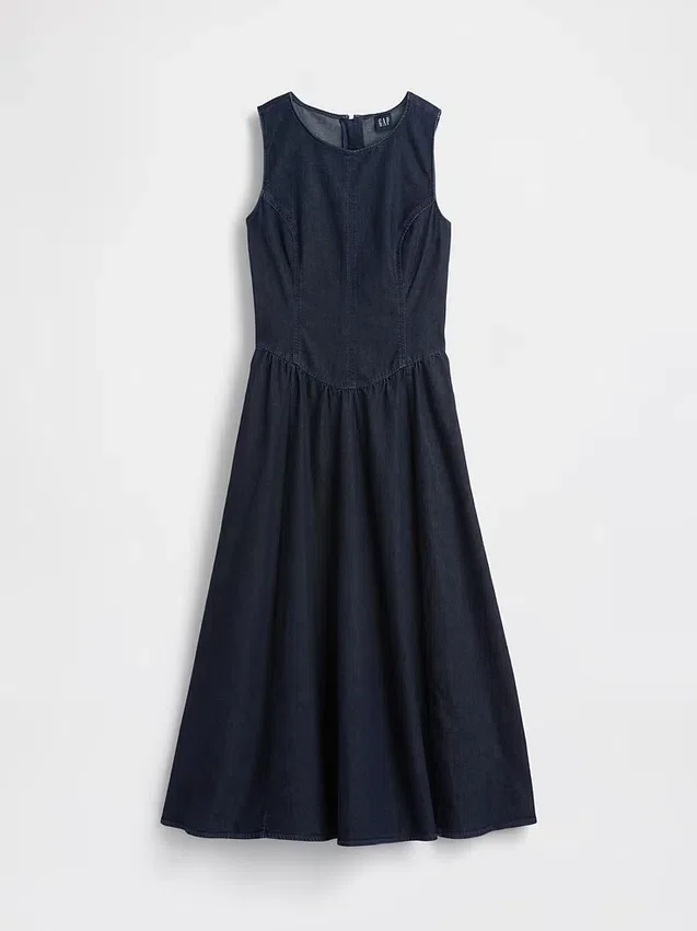 Robe midi en denim à taille basse