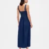 Robe midi en denim à taille basse et effet corset