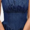 Robe midi en denim à taille basse et effet corset