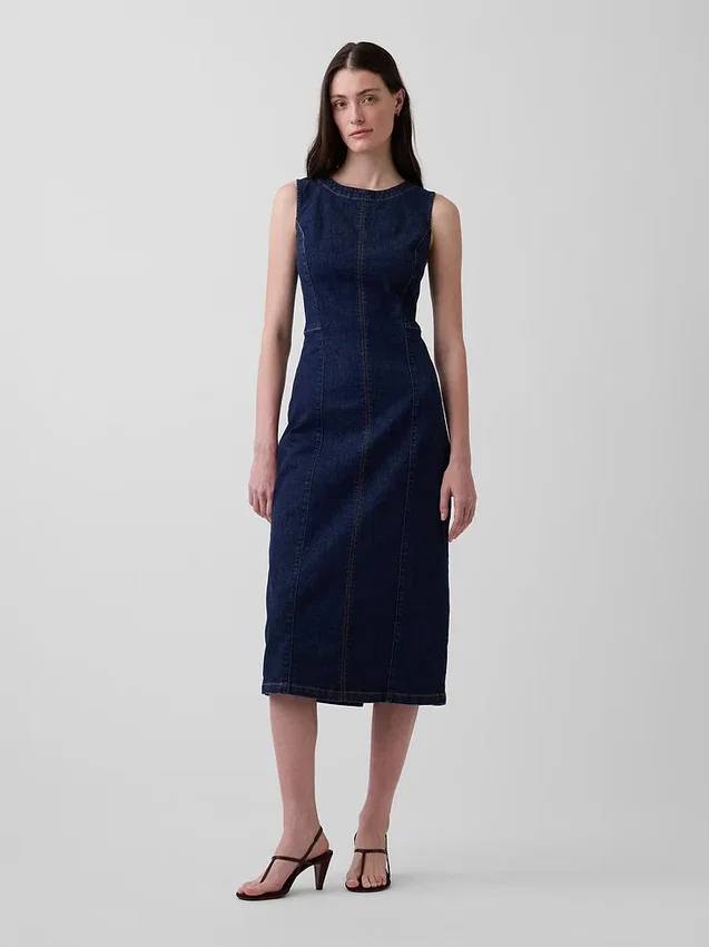 Robe midi moulante en denim