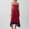 Robe midi à rayures et col en forme de mouchoir