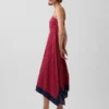 Robe midi à rayures et col en forme de mouchoir