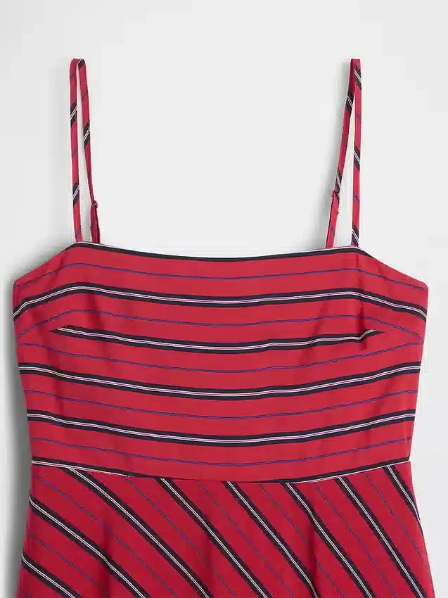 Robe midi à rayures et col en forme de mouchoir