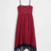 Robe midi à rayures et col en forme de mouchoir