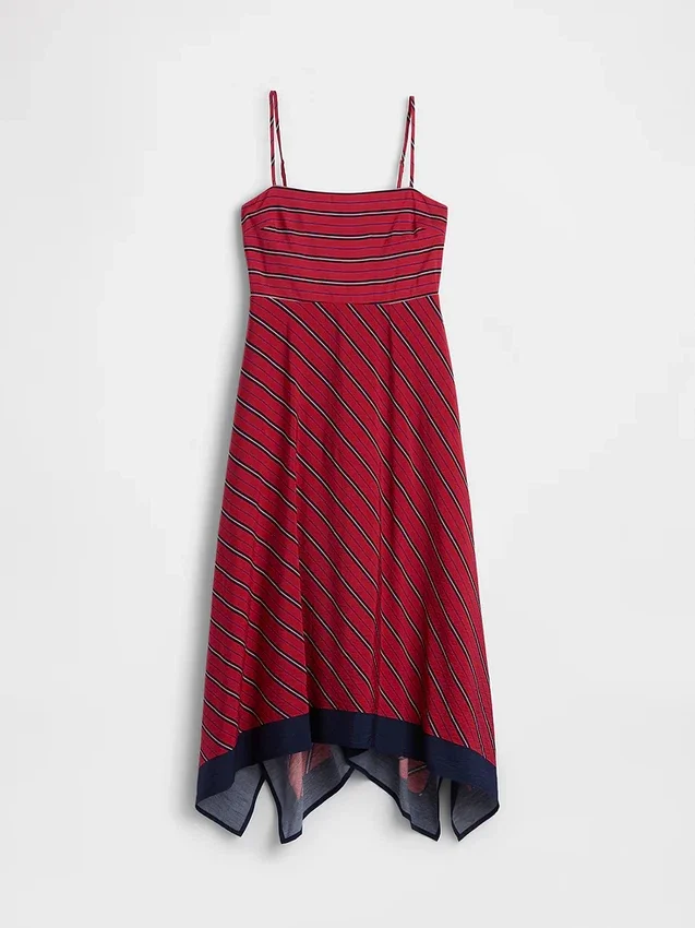 Robe midi à rayures et col en forme de mouchoir
