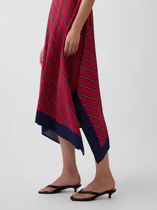 Robe midi à rayures et col en forme de mouchoir