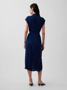 Robe midi utilitaire en denim à nouer à la taille