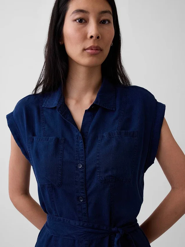 Robe midi utilitaire en denim à nouer à la taille
