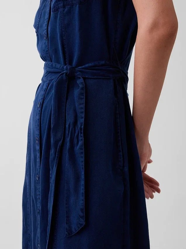 Robe midi utilitaire en denim à nouer à la taille