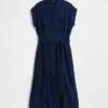Robe midi utilitaire en denim à nouer à la taille