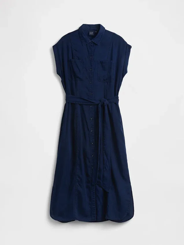 Robe midi utilitaire en denim à nouer à la taille