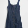 Robe mini en denim à coutures apparentes et boutons sur le devant
