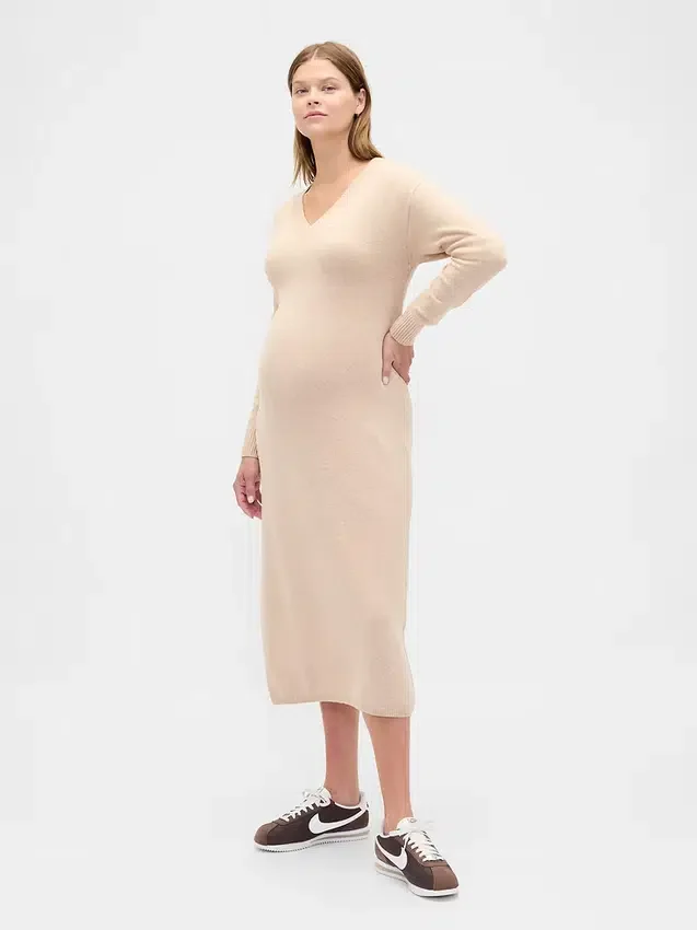 Robe-pull de maternité à col en V CashSoft