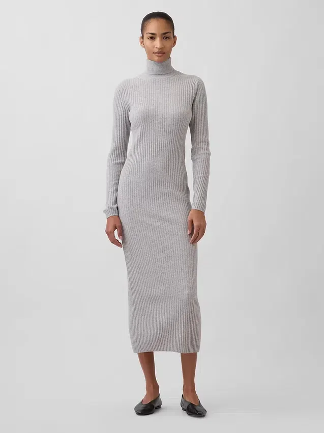 Robe-pull longue à col roulé CashSoft