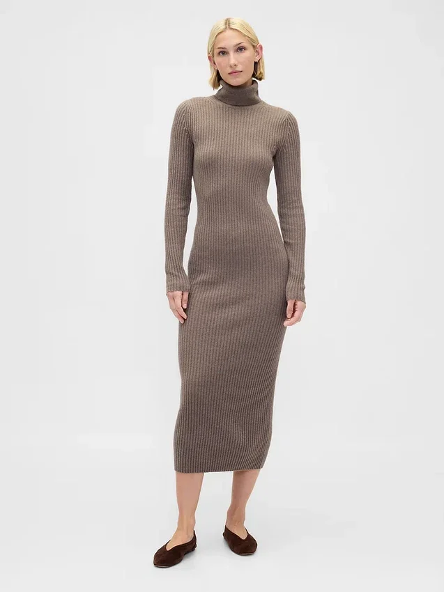 Robe-pull longue à col roulé CashSoft