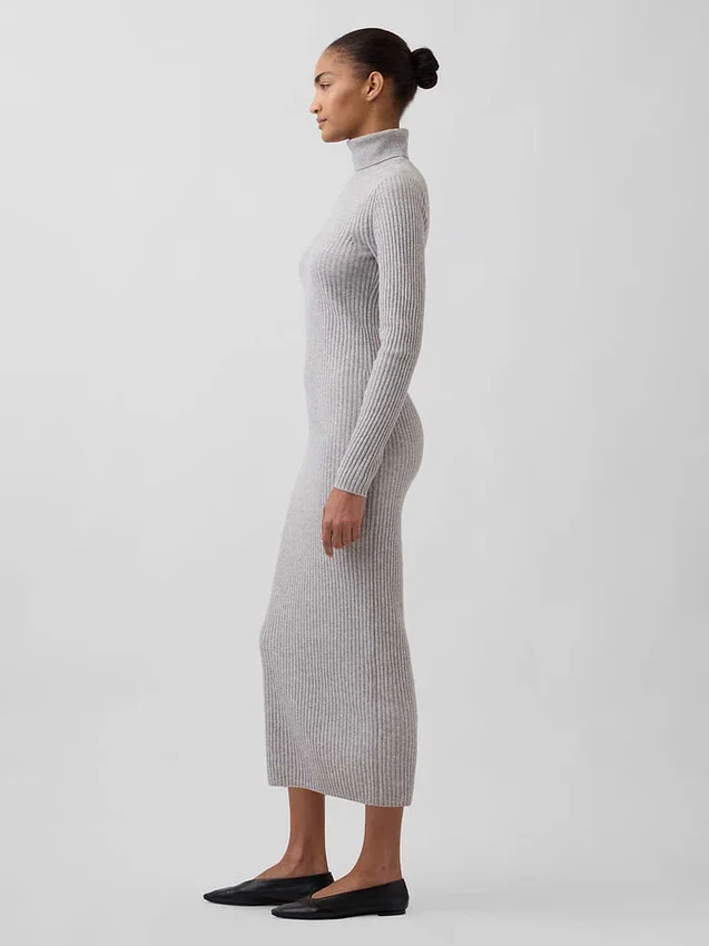 Robe-pull longue à col roulé CashSoft