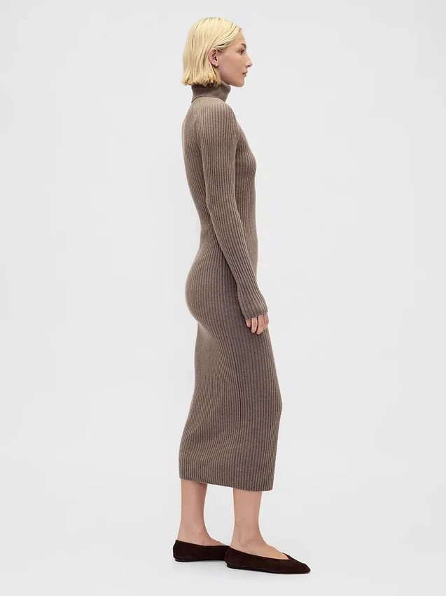 Robe-pull longue à col roulé CashSoft