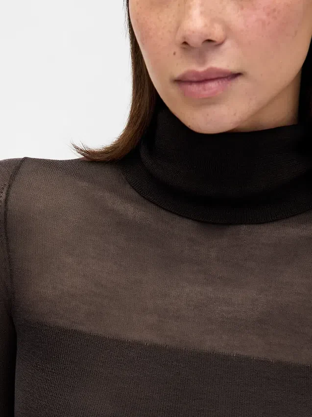 Robe-pull longue à col roulé transparente