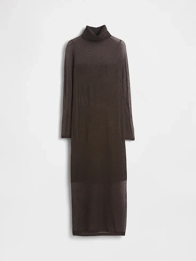 Robe-pull longue à col roulé transparente