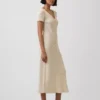 Robe-pull longue en maille côtelée à boutons sur le devant