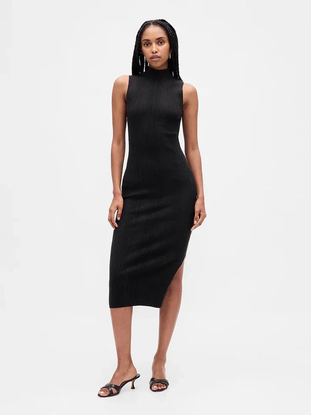 Robe-pull mi-longue à côtes