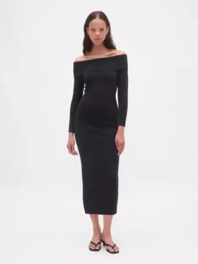 Robe-pull mi-longue à épaules dénudées en CashSoft extensible