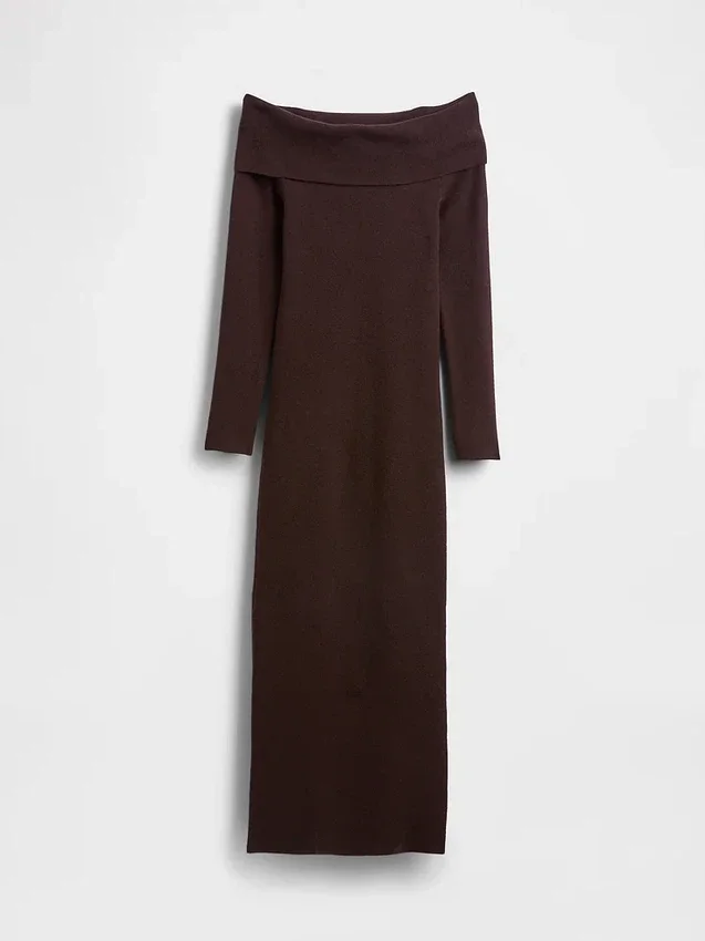 Robe-pull mi-longue à épaules dénudées en CashSoft extensible
