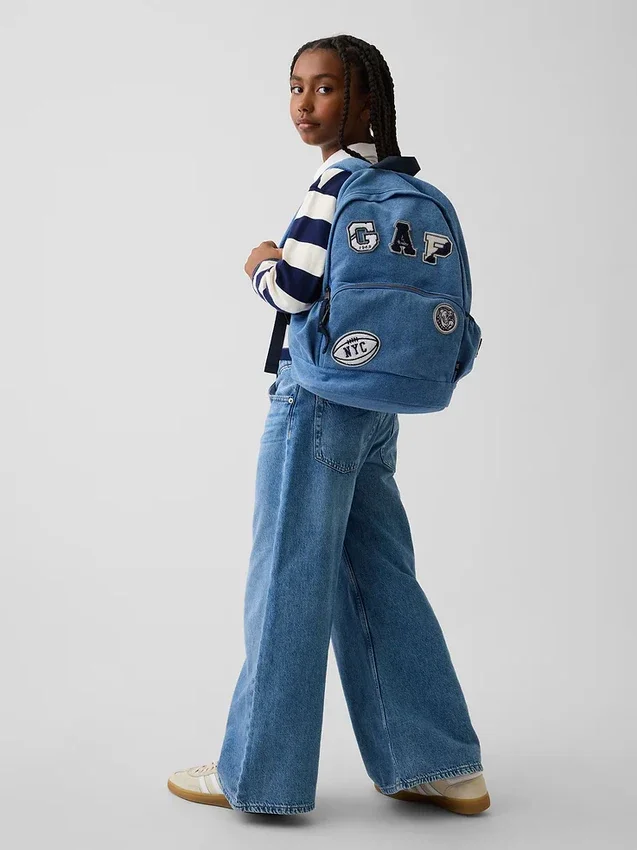 Sac à dos en denim pour enfant avec écussons