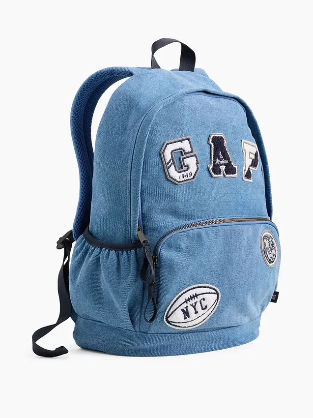 Sac à dos en denim pour enfant avec écussons