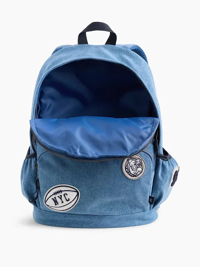 Sac à dos en denim pour enfant avec écussons