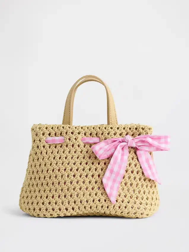 Sac en paille à nœud vichy pour tout-petits