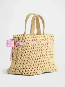Sac en paille à nœud vichy pour tout-petits