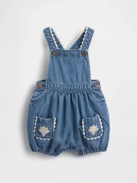 Salopette bouffante en denim pour bébé avec poches plaquées