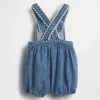 Salopette bouffante en denim pour bébé avec poches plaquées
