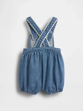 Salopette bouffante en denim pour bébé avec poches plaquées