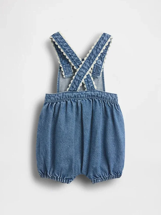 Salopette bouffante en denim pour bébé avec poches plaquées