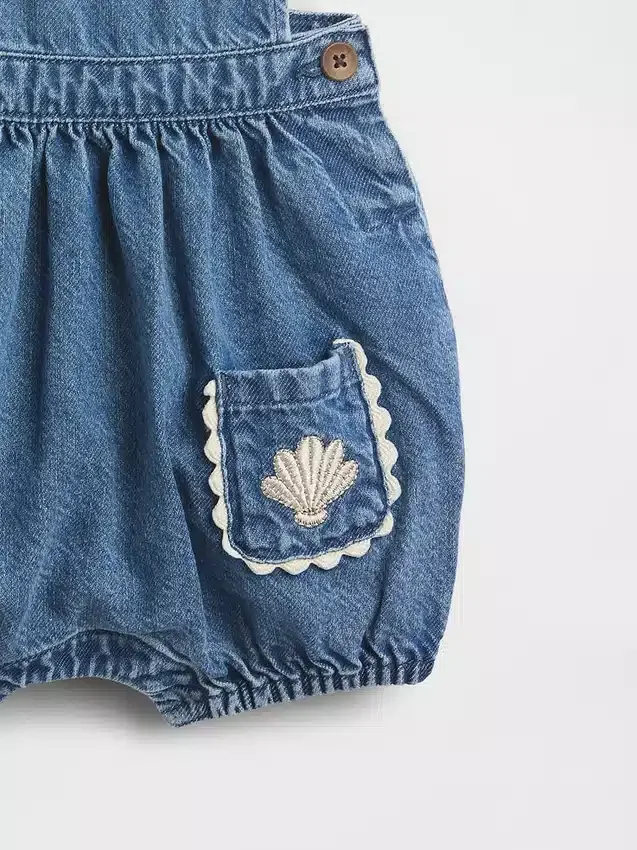 Salopette bouffante en denim pour bébé avec poches plaquées